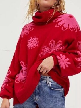 FREE PEOPLE 100% Cashmere Daisy Turtleneck Oversized Sweater - Size S
